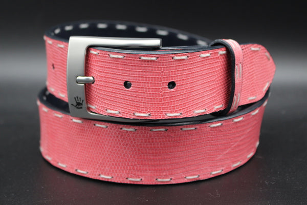 35.5" Pink Lizard Belt With Pick Stitching