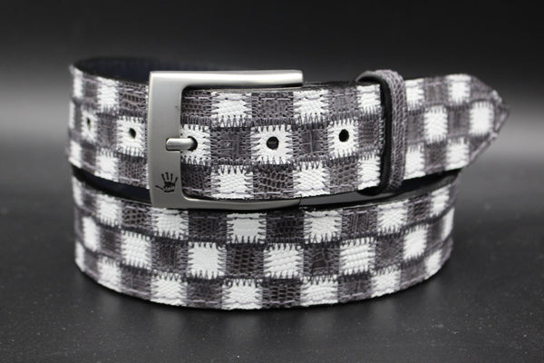 37.5" Checkered Lizard Belt - Grey/White