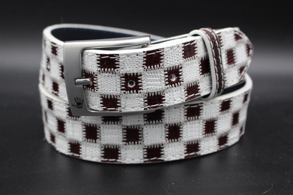 36" Checkered Lizard Belt White & Maroon