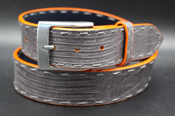 38" Grey Lizard Belt With  Pick Stitching