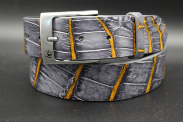 38" Hand Painted Alligator - Grey & Gold