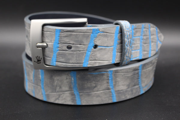 35" Hand Painted Alligator - Grey & Sky