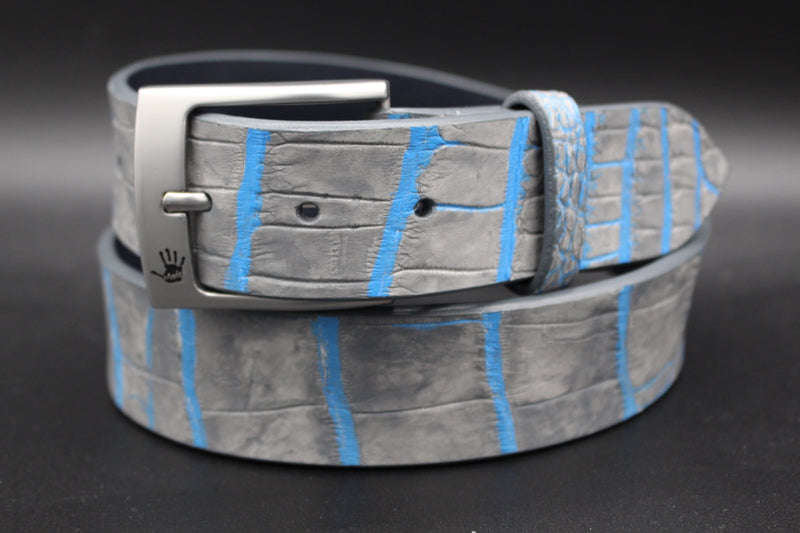 35" Hand Painted Alligator - Grey & Sky