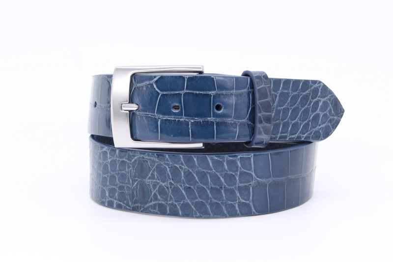 34" Glossy Blue Jean Alligator  Belt