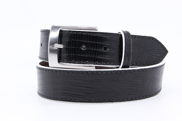 36" Black Lizard Belt with white edges