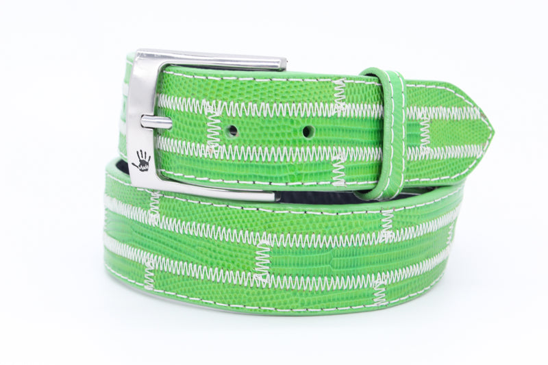 34" Lime Brick Lizard Belt with white stitching