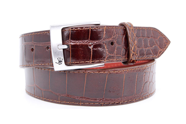 Glossy Alligator Belt - Cognac
