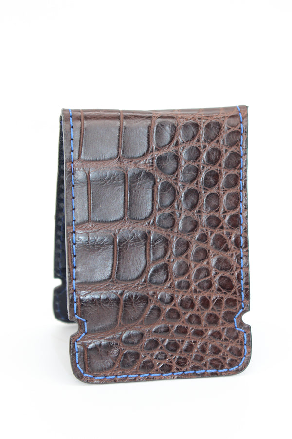 Brown Alligator Cash Cover - Cobalt Stitching