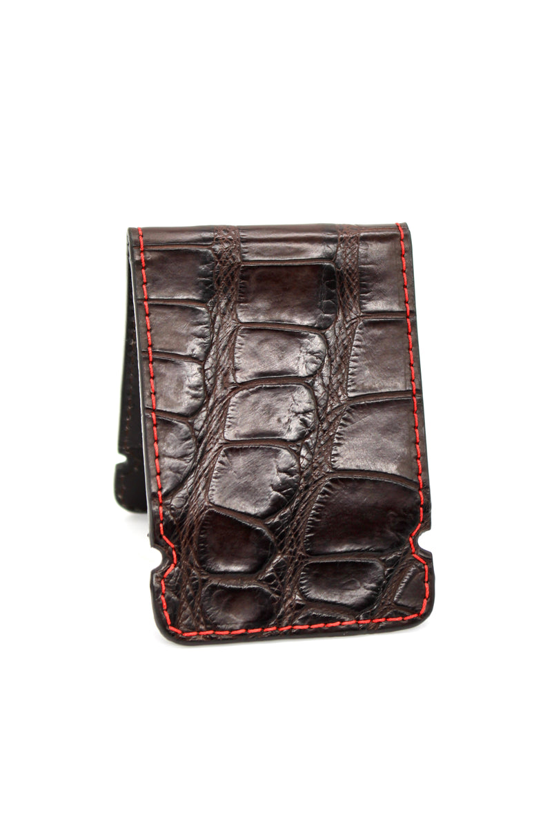 Brown Alligator Cash Cover - Red Stitching