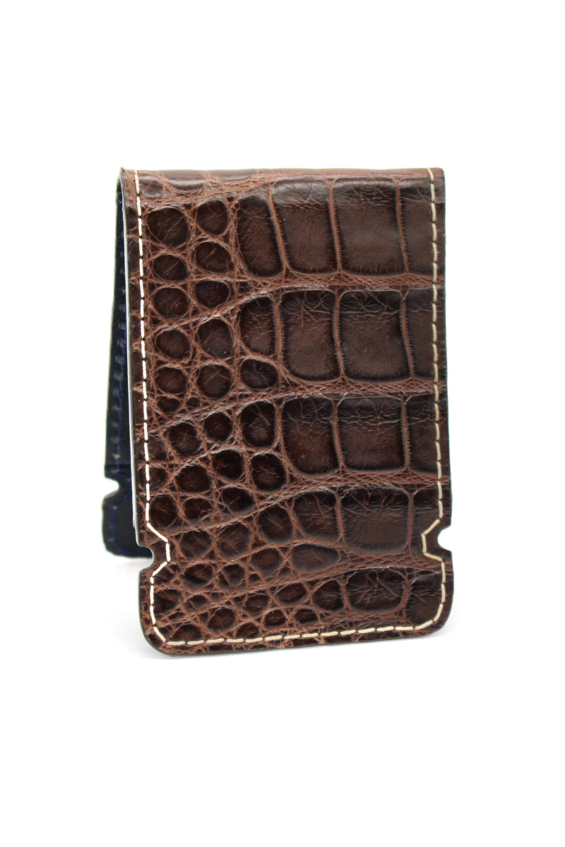 Brown Alligator Cash Cover - White Stitching
