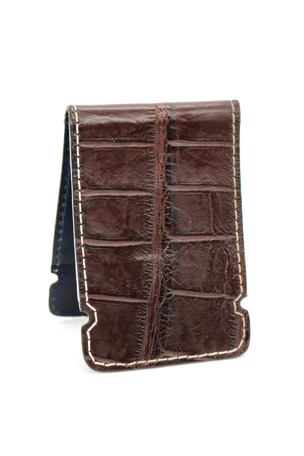 Brown Alligator Cash Cover - White Stitching