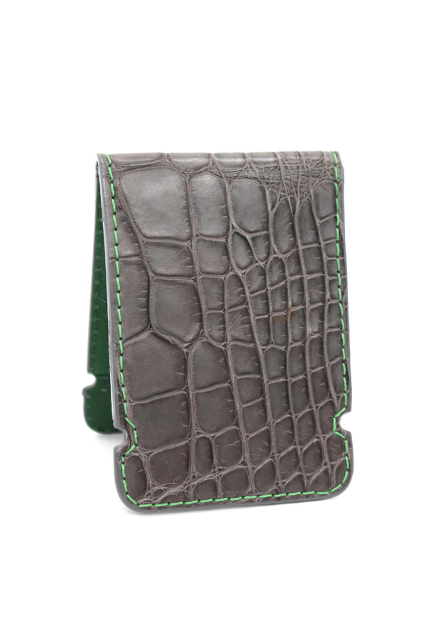 Grey Alligator Cash Cover - Green Stitching