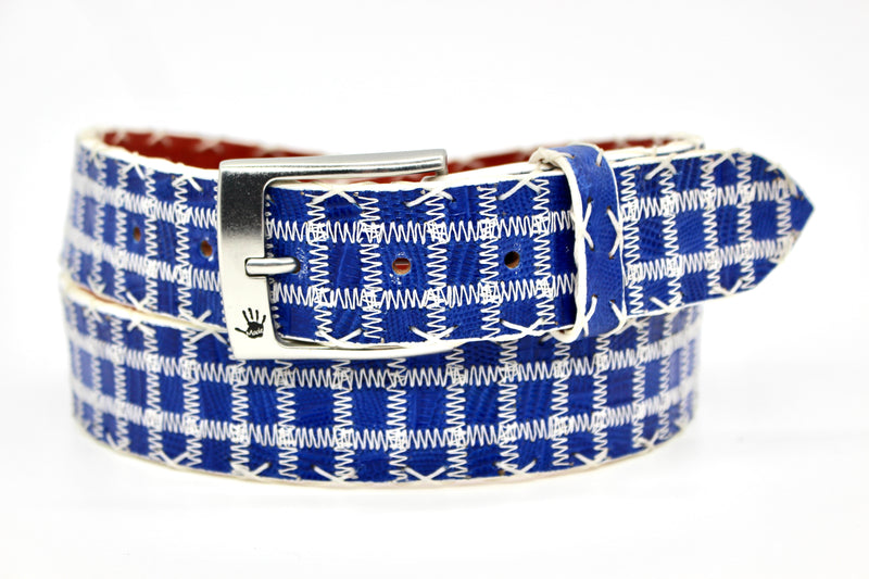 43" Royal Checkered Lizard Belt with white X pick stitching