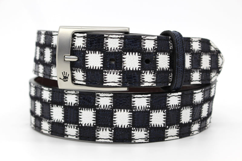 38" Navy White Checkered Lizard Belt