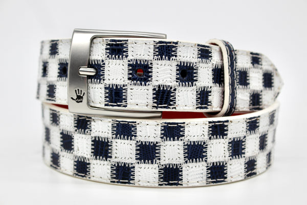 38" Blue White Checkered Lizard Belt