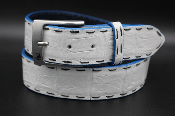 38" Colombian Crocodile Belt -White with Pick Stitching