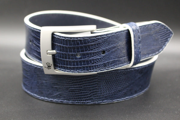38" Navy Lizard Belt With White Edges