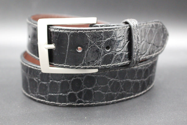 35.5" Glossy Black Alligator Belt