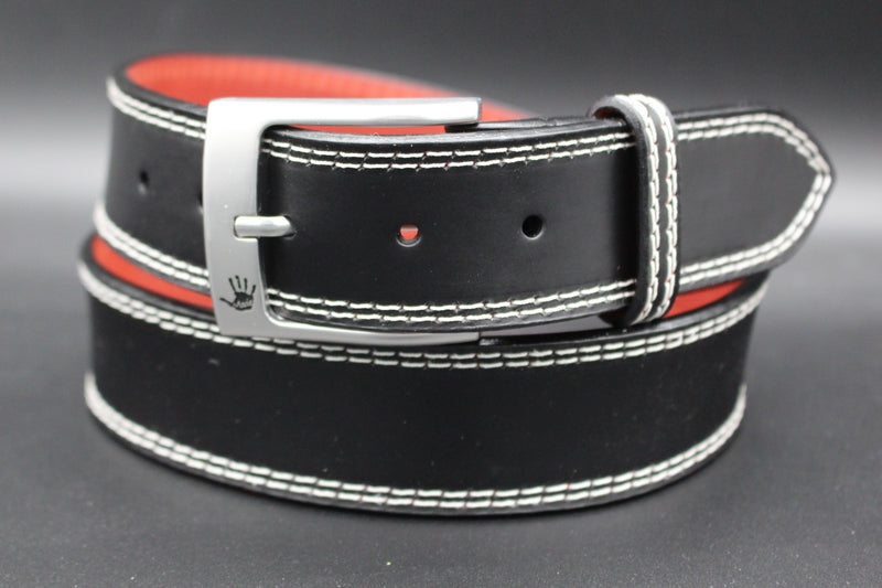38" Black Leather Belt - Double Stitch