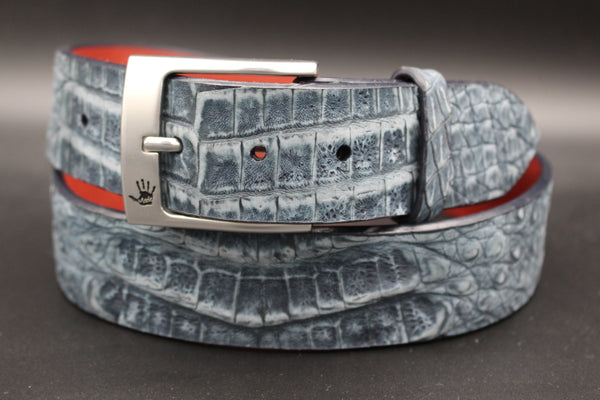 38" Navy Suede Crocodile Belt