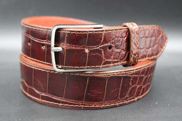 38" Glossy Cognac Alligator Belt