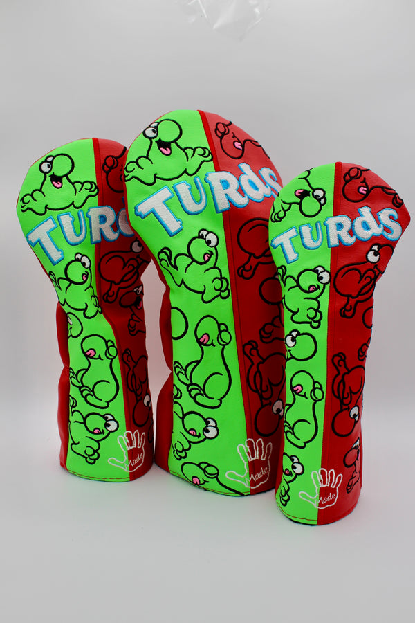 "Turds" Head Covers Lime/Cherry
