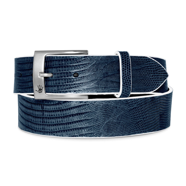 Men's Lizard Belt - Navy with White Edge