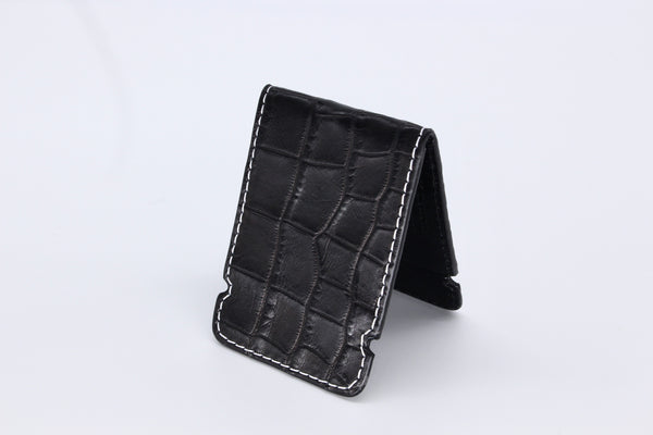 Black Matte Alligator Cash Cover - White Stitching