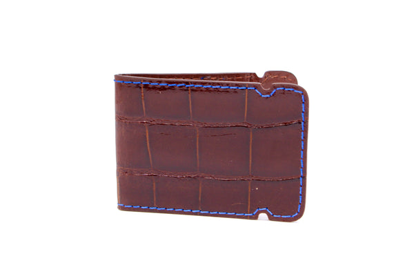 Chestnut Alligator Cash Cover - Blue Stitching