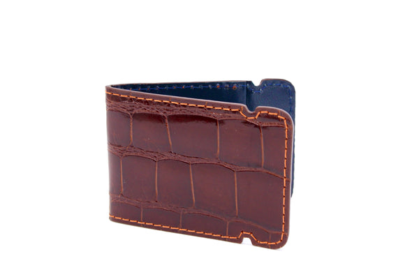Chestnut Alligator Cash Cover - Cognac Stitching