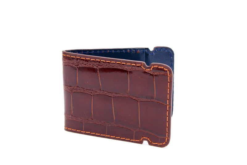 Chestnut Alligator Cash Cover - Cognac Stitching
