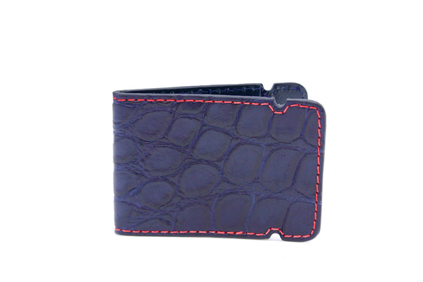 Navy Alligator Cash Cover - Red Stitching