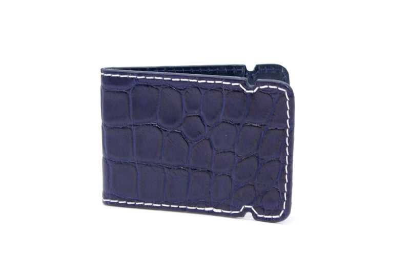 Navy Alligator Cash Cover - White Stitching
