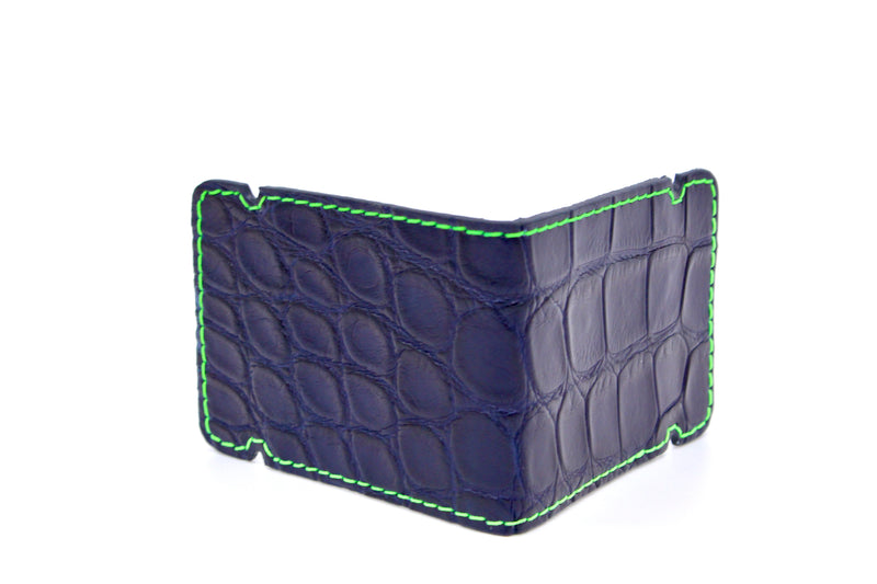 Navy Alligator Cash Cover - Lime Stitching