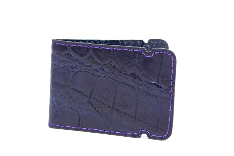 Navy Alligator Cash Cover - Purple Stitching