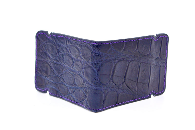 Navy Alligator Cash Cover - Purple Stitching