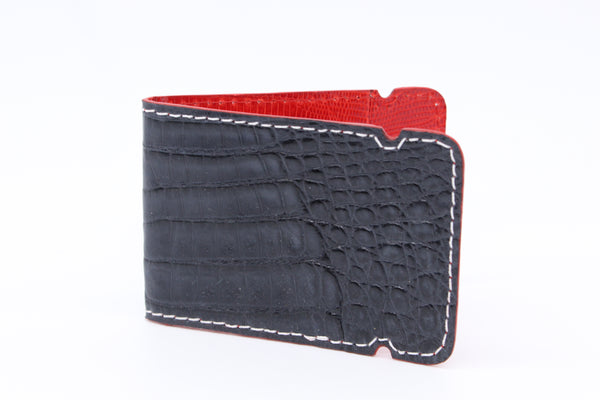 Navy Alligator Cash Cover - Red Lizard Interior