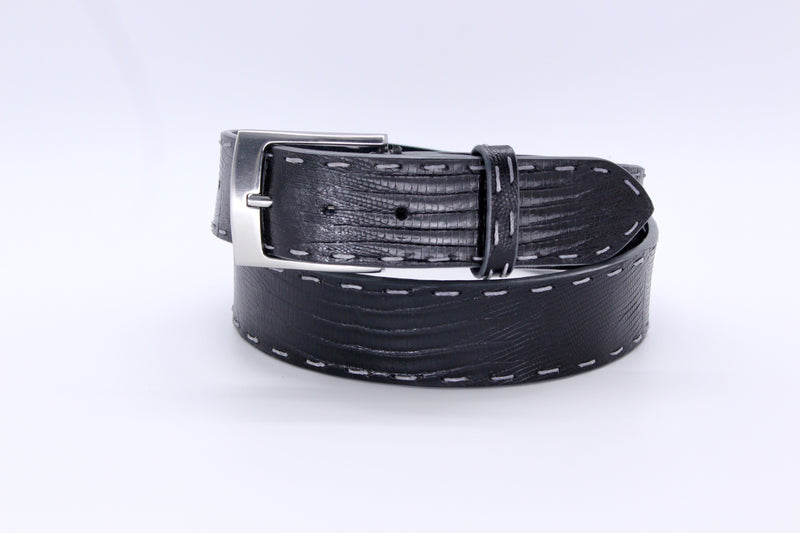 38" Black Lizard Pick Stitch  Belt