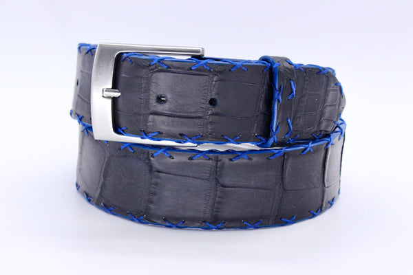 35" Black Matte Alligator Belt With X Stitching