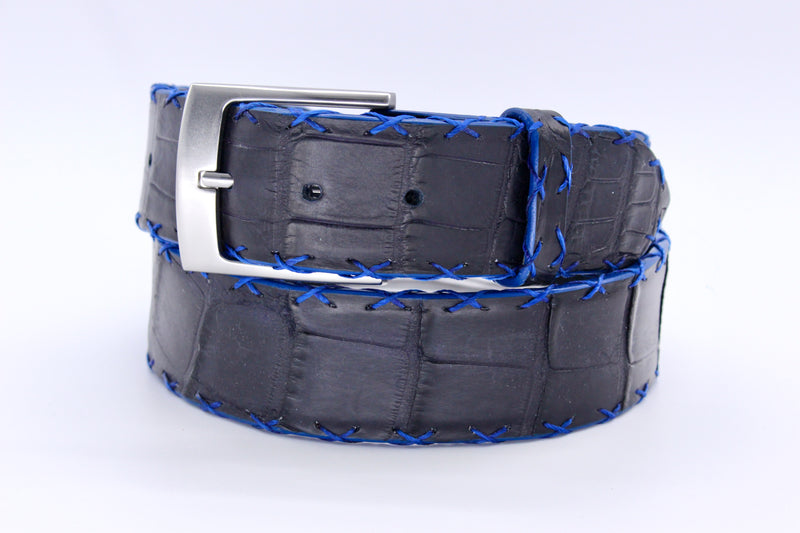 35" Black Matte Alligator Belt With X Stitching