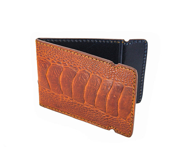 Cognac ostrich leg cash cover
